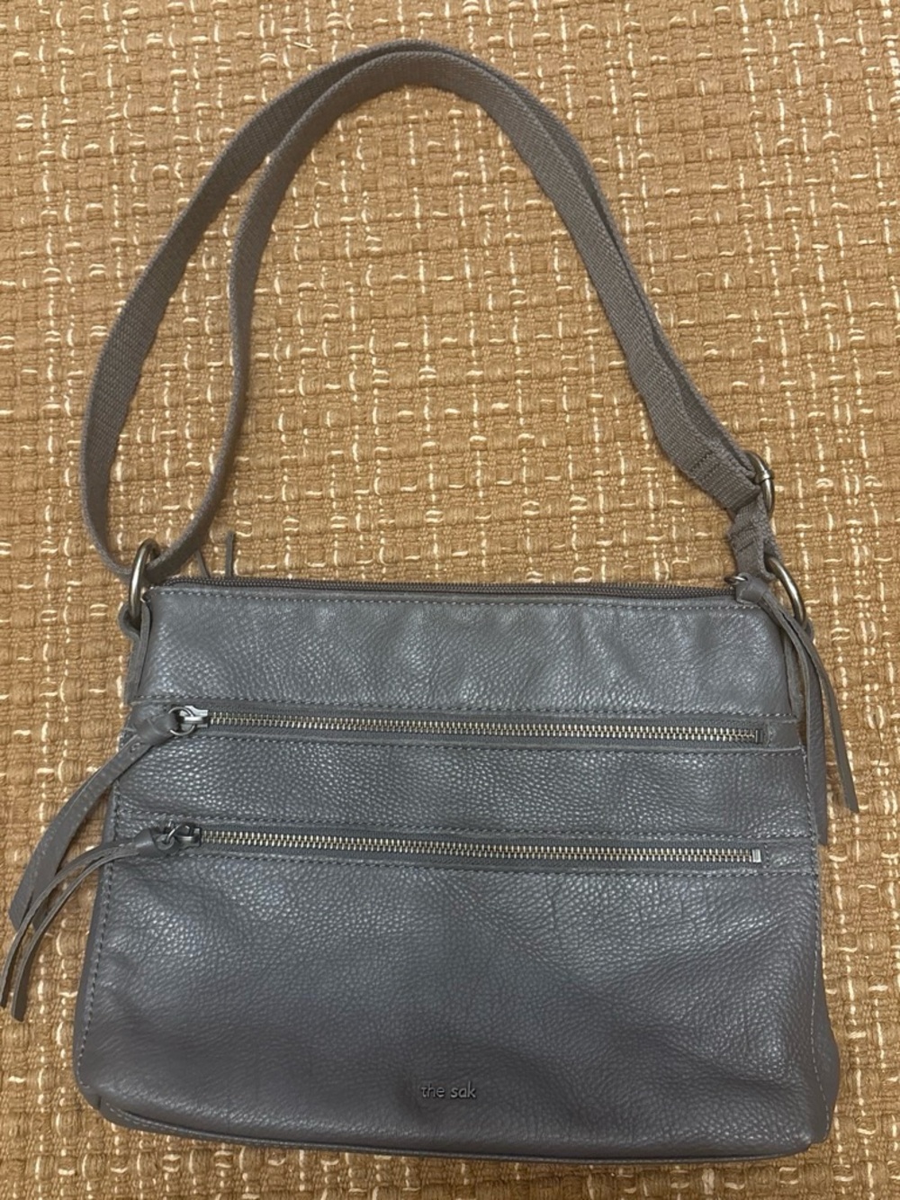The Sak gray  Fabric-Lined Tote with Leather Trim